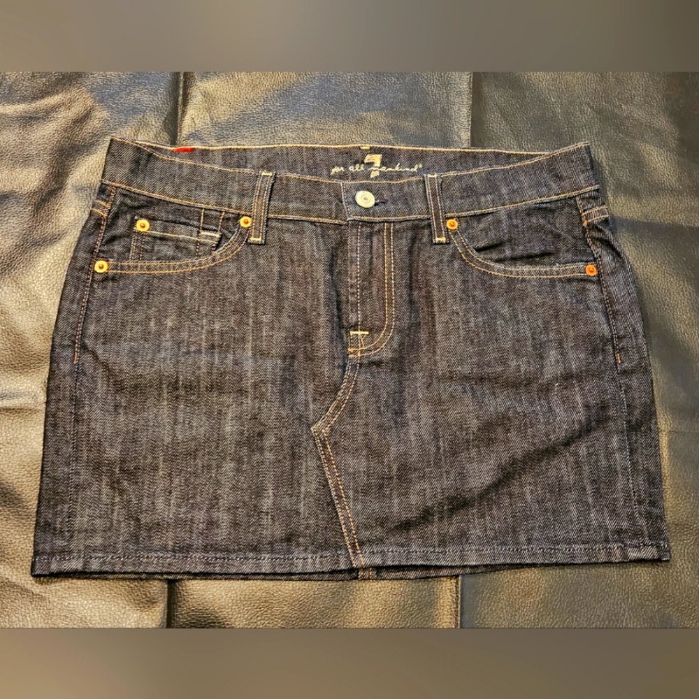 7 For All Mankind Dark Denim Mini Skirt Sz 28